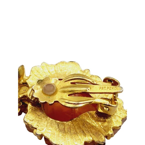 Vintage Signed Pat Pend Glass Leaf Earrings (A529) - Picture 4 of 6